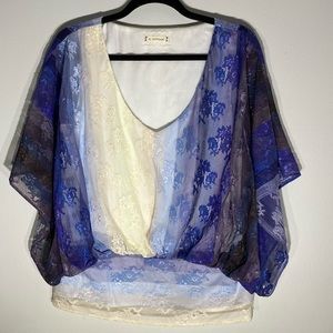 BEYOND VINTAGE**Ombre Blue Lace Top**Small $448